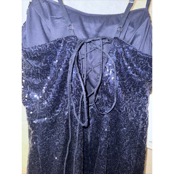 MXC My Xiang Chen Formal Blue Sequin Spaghetti Strap Dress Lace-up Back SX 4 NEW - Picture 7 of 9